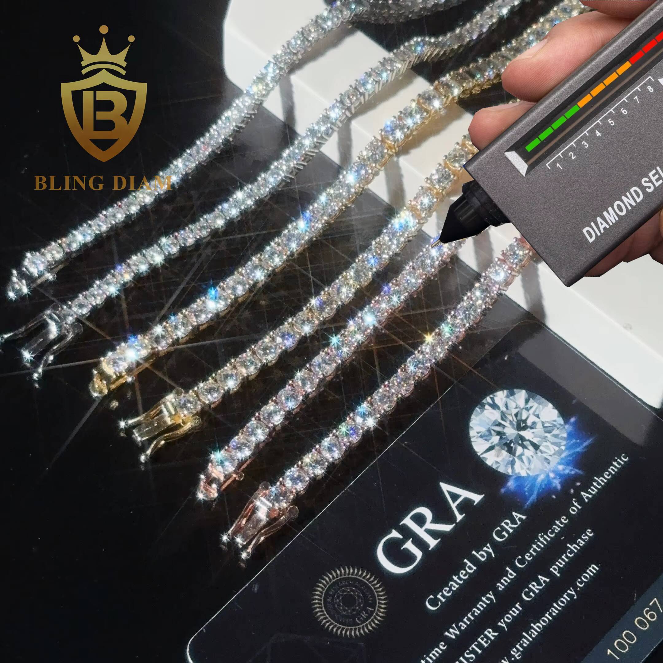 In Stock Shipping 2mm 3mm 4mm 5mm Moissanite Tennis Chain 16-24 Inch 925 Sterlinlver Hip Hop Necklace Rap Jewelry - view 5