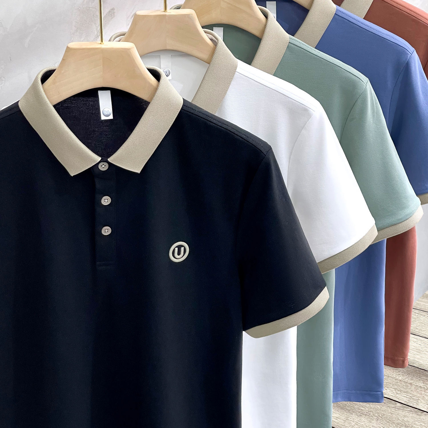 2026 Spring/summer New Versatile Men's Short Sleeve Knitted Shirt Embroidered Collar Flip Collar Knitted Shirt Business Half Sleeve Top Simple An