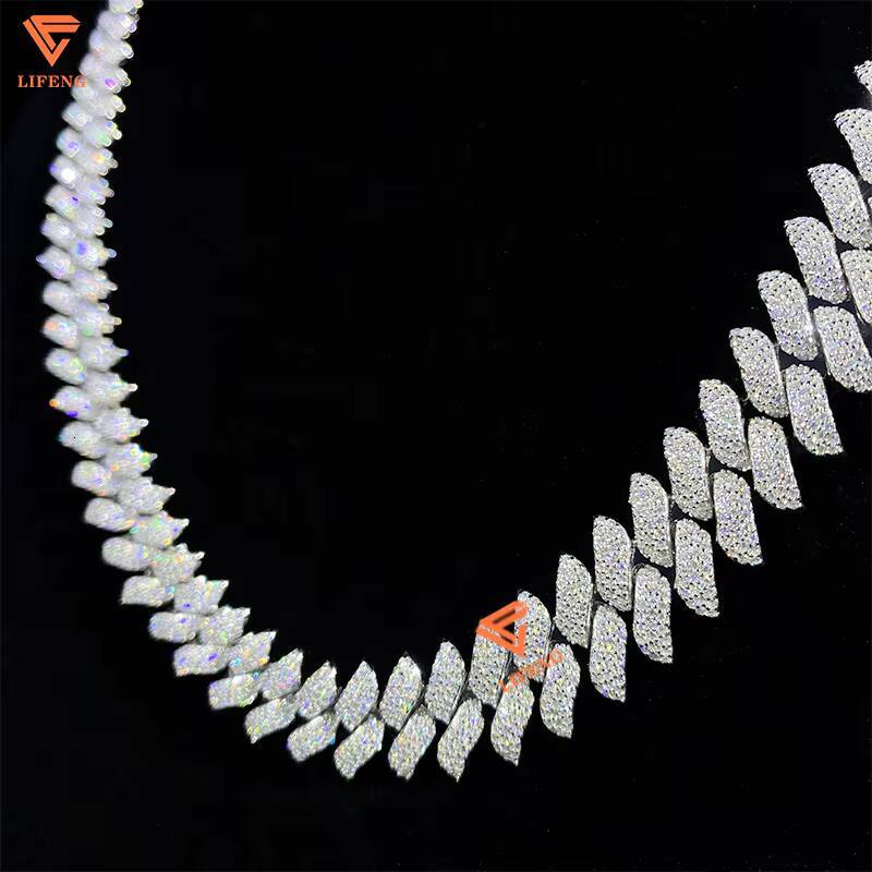 New Style Moissanite Cuban Link Chain 14mm Width S925 Silver Necklace Spiked Shape Hip Hop Mans Cuban Chain