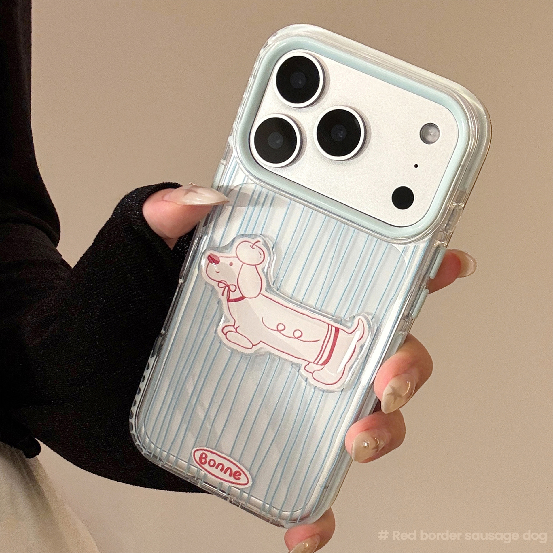 Sea Salt Blue Stripe Puppy Case for iPhone 17 Pro Max 16