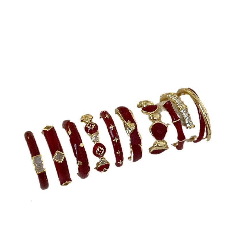 Luxury brands designer Ankora Red Enamel Open Band Ring Set For Women Autumn Winter New Arrival Trendy Exquisite Versatile Finger Ring Jewelry Collect - view 6