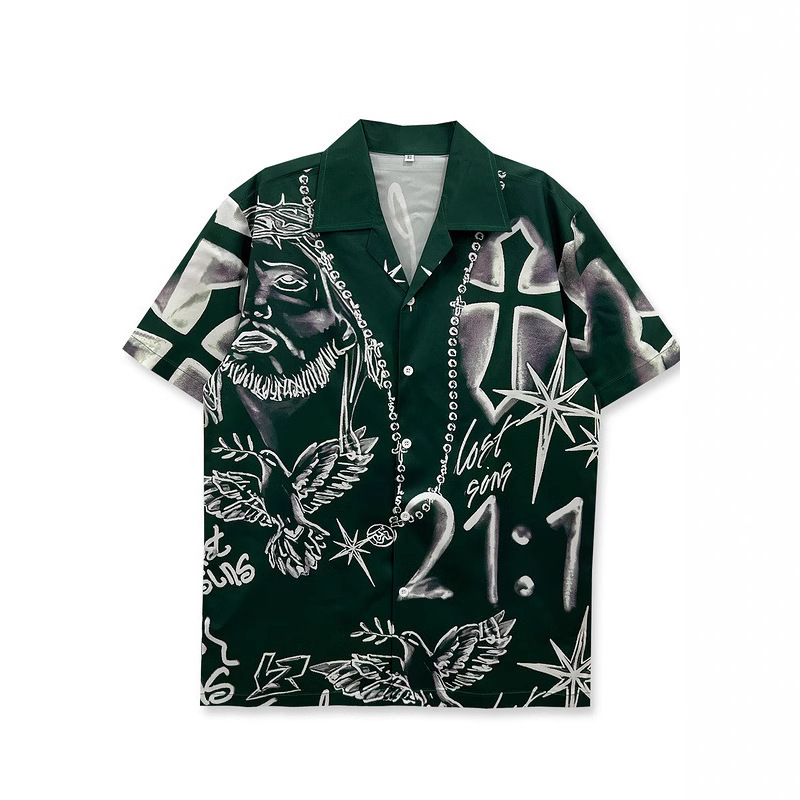 Luxury Brand Designer Clothes Trendy Brand European Size Short Sleeve Retro Printed Shirt For Men, Niche Cool Beach Couple Loose Shirt For Women