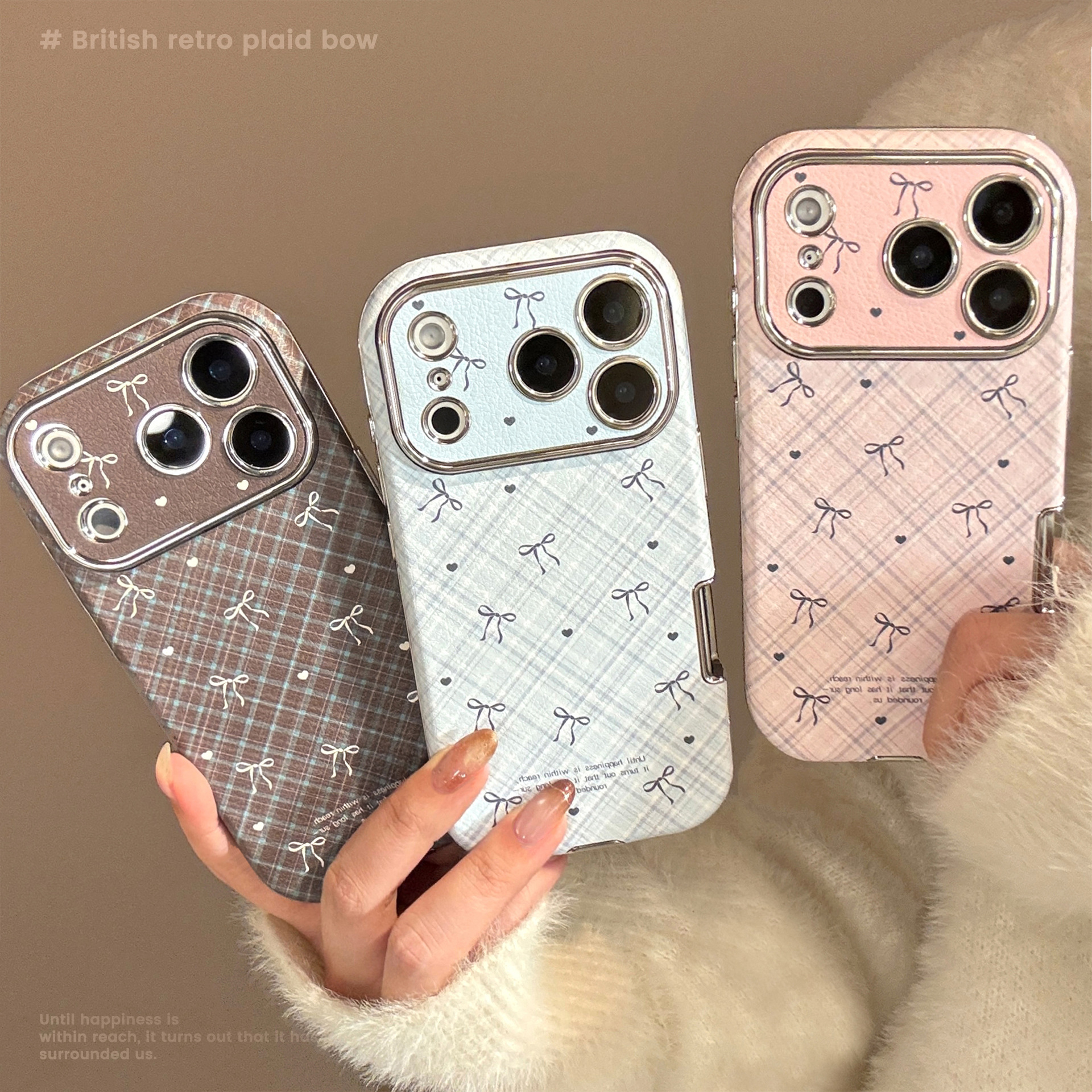 Plaid Bow Leather Texture Case for iPhone 17 Pro Max 16