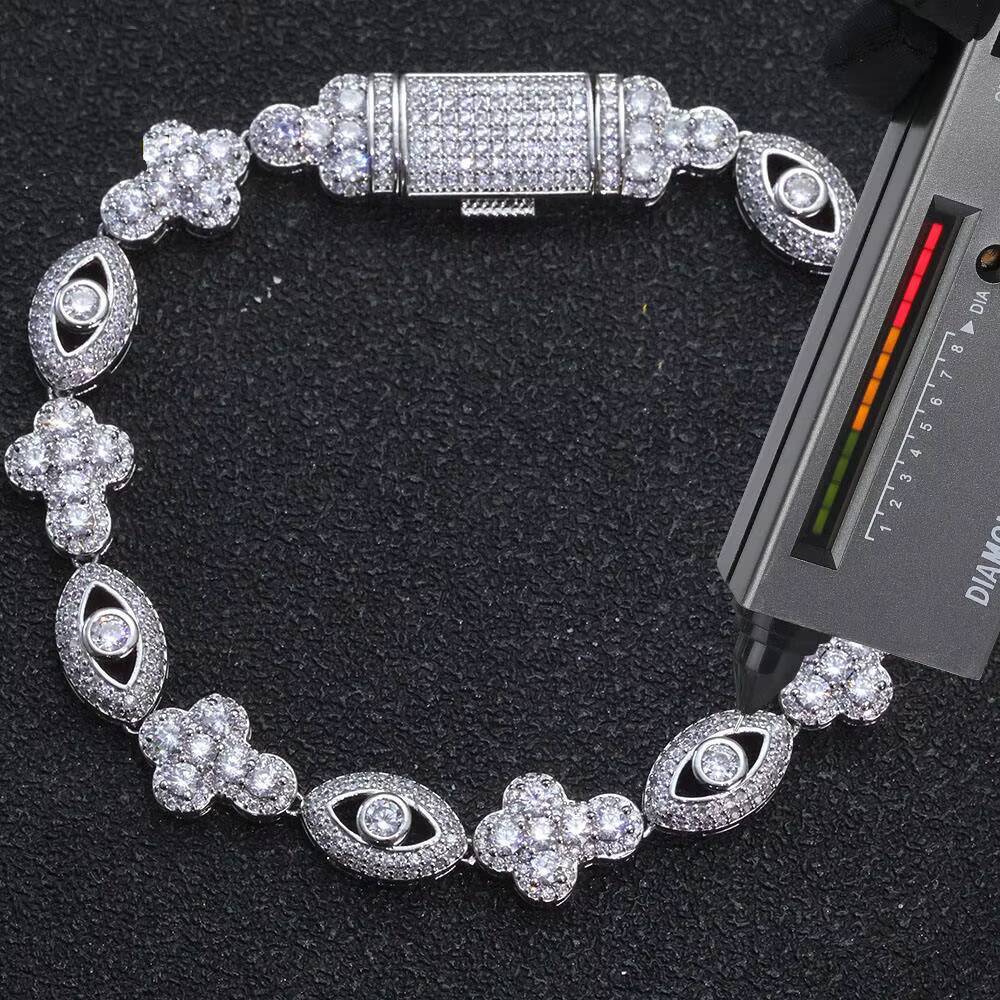 Luxury Moissanite Flower Clover Bracelet Iced Out Sparkling Tennis Link Bracelet Elegant Women Statement Jewelry Gift