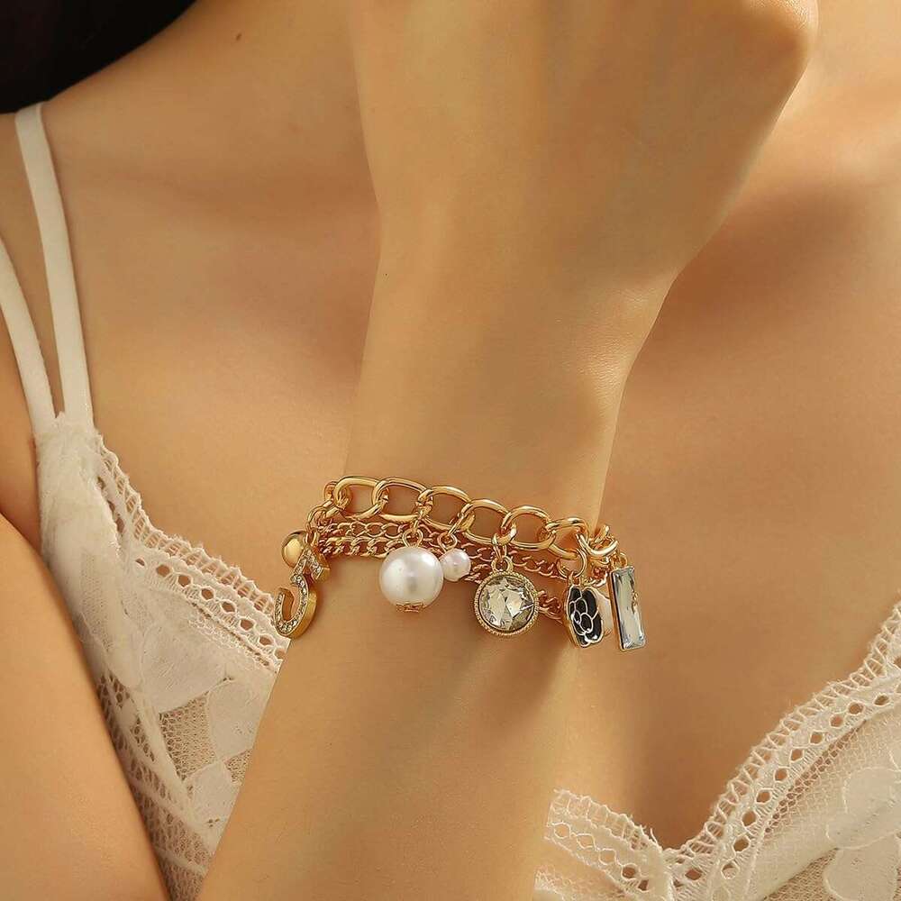 Jewelry Bracelets Number Layered Gold Camellia Bracelet Stainless Steel Non Fading Lightweight Elegant Anniversary Birthday Party Gift Jewelry For Wom - view 3