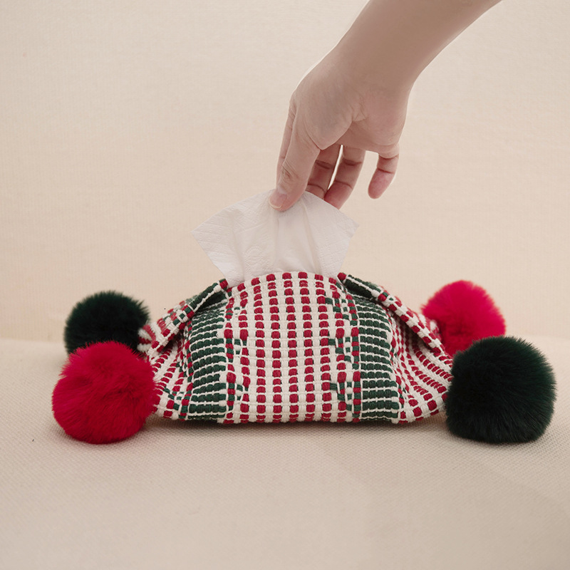 Tissue Box Thick Woven Fabric Storage Bag Home Living Room Creative Christmas Style Red Green Striped Tissue Cover