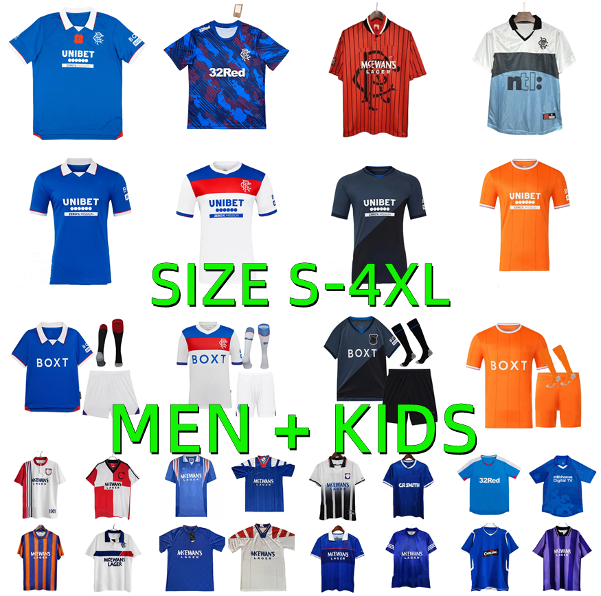 25 26 Glasgow Soccer Jerseys 2025 2026 RanGErsS LUNDSTRAM HAGI BARKER MORELOS TAVERNIER KENT TILLMAN 1995 1996 Retro Glasgow goalkeeper Football Shirt men kids kit