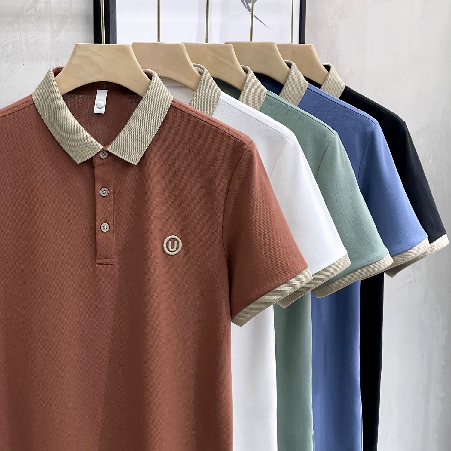 2026 Spring/summer New Versatile Men's Short Sleeve Knitted Shirt Embroidered Collar Flip Collar Knitted Shirt Business Half Sleeve Top Simple An