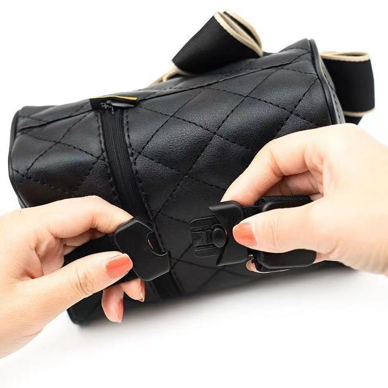 Tissue Box With Bowknot Leather Camellia Rhombus Pattern Car Seat Back Hanging Multifunctional Armrest Storage For Women