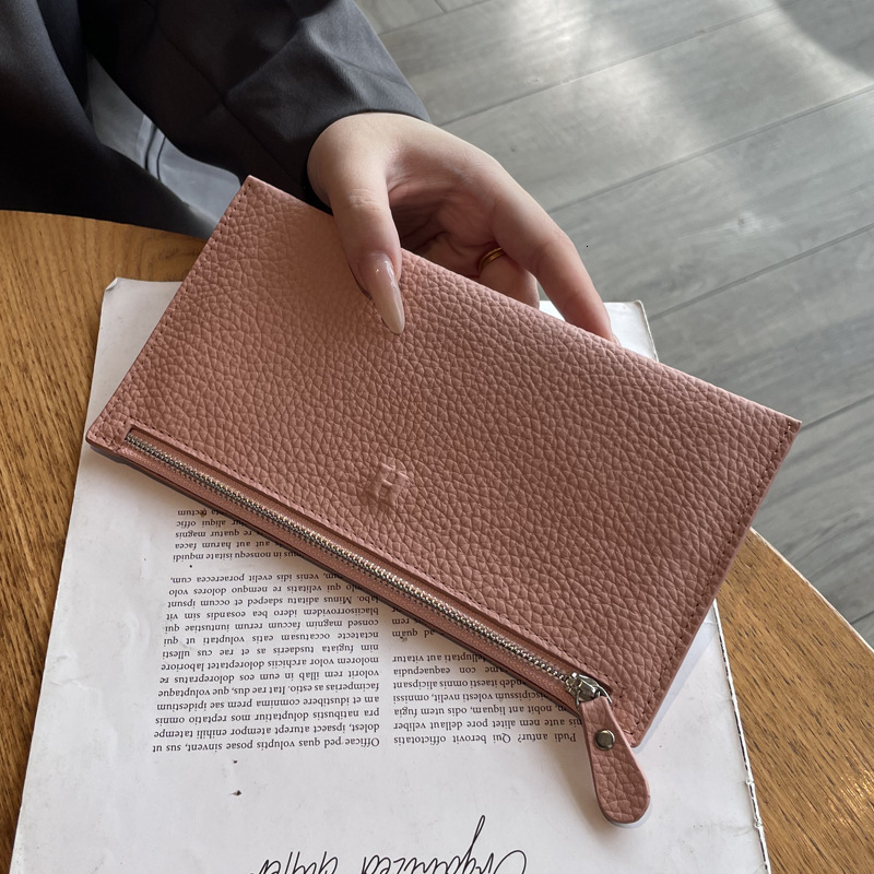 Genuine Pebbled Grain Long Wallet - Premium Full-Grain Leather Zipper Clutch, Luxury Minimalist Card Holder