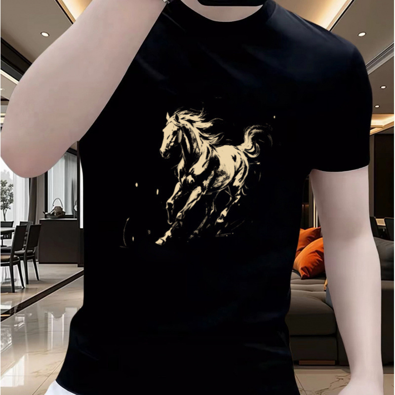 Cotton Short Sleeved T-shirt 2026 Year Of The Horse New Year Designer Luxury Brand Men's Fashion Breathable Trend Brand Top Men's Short Slee