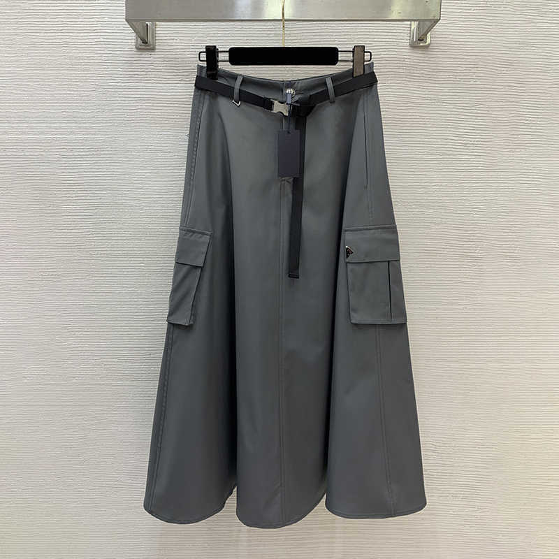 skirt designer skirt womens Workwear-style oversized pockets Classic fashion skirts triangle metal logo Zippered front placket skirts