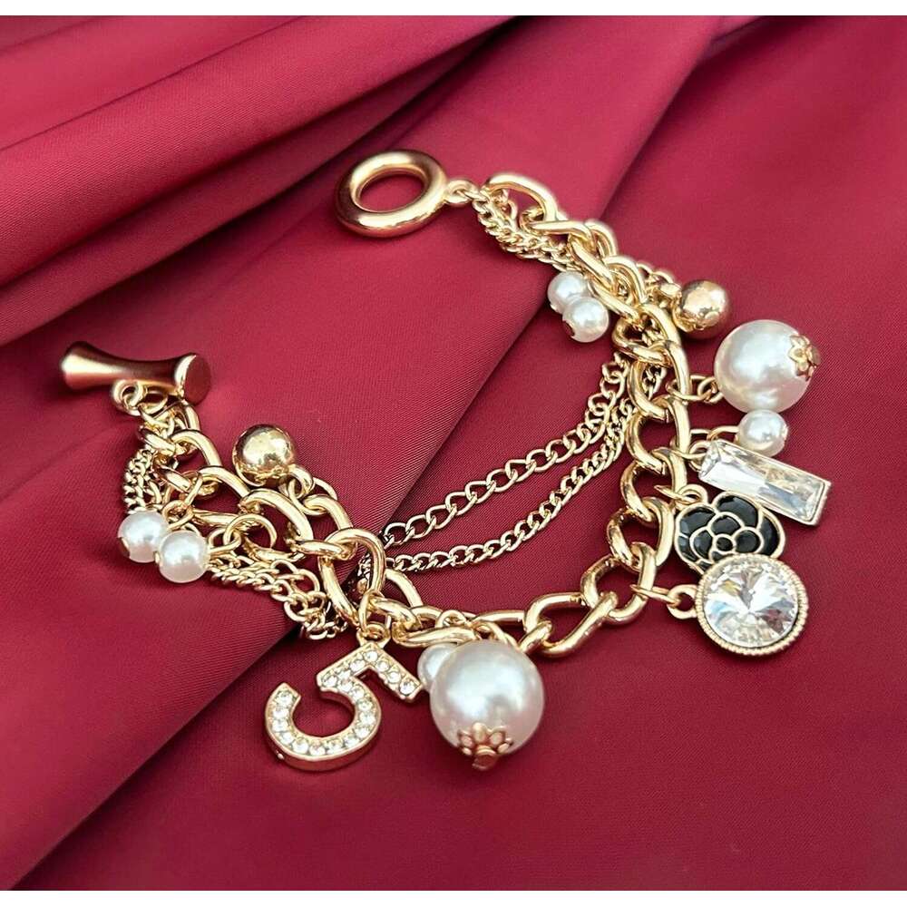 Jewelry Bracelets Number Layered Gold Camellia Bracelet Stainless Steel Non Fading Lightweight Elegant Anniversary Birthday Party Gift Jewelry For Wom - view 5