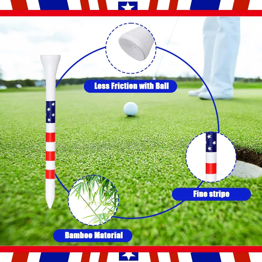 50 Pcs American Flag Style Durable Bamboo Golf Tees HighQuality LongDistance Hitting Professional Friction Reducing Tee 260408