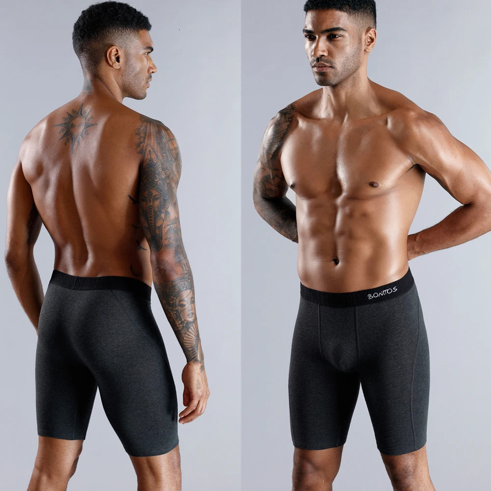 3pcs Men's Long Boxer Briefs, 100% Cotton Solid Boxer Shorts in White, Grey, Black - view 4