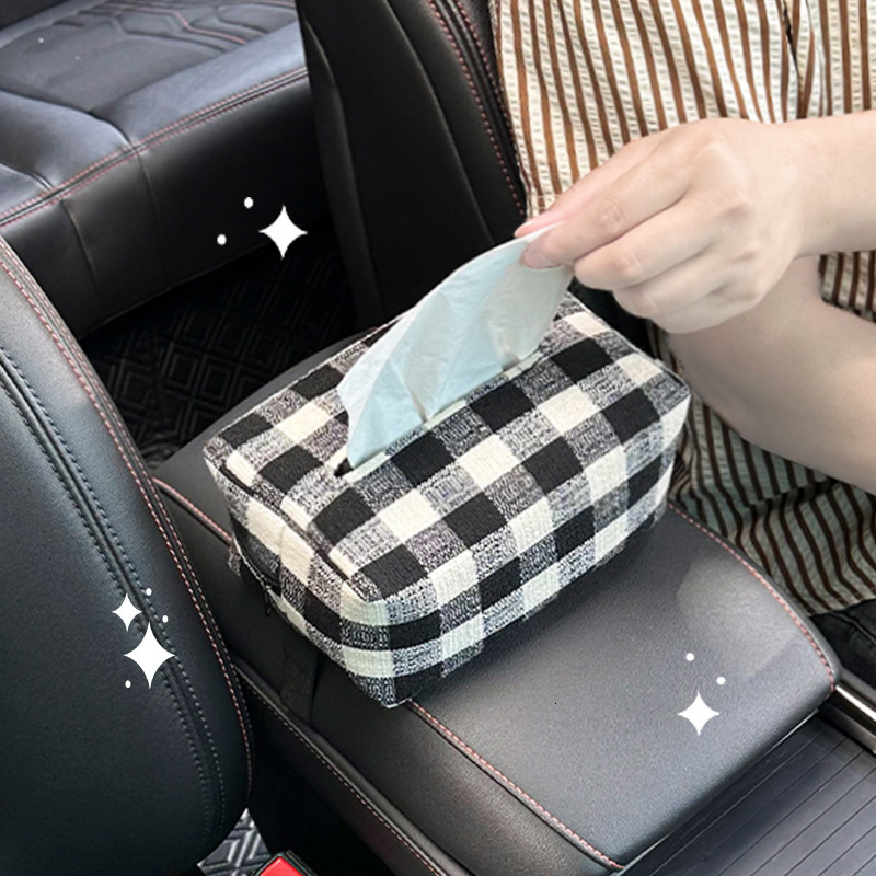 Tissue Bag Black White Striped Plaid British Style Creative Fabric Car Hanging Box Multifunctional High End Storage