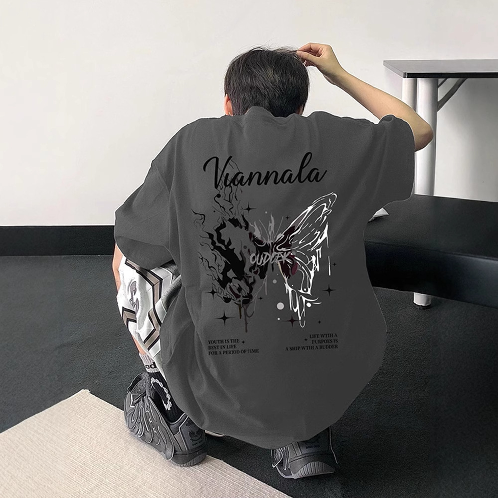 2026 New Designer Luxury Brand Fashion Cool Street Style Men's T-shirt High-end Summer Cotton Butterfly Short Sleeved US High Street Niche Five Q