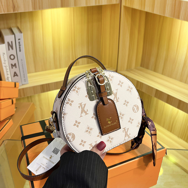 Bags vintage women's 2026 new silk scarf handbag crossbody European and American popular fortune round small bag
