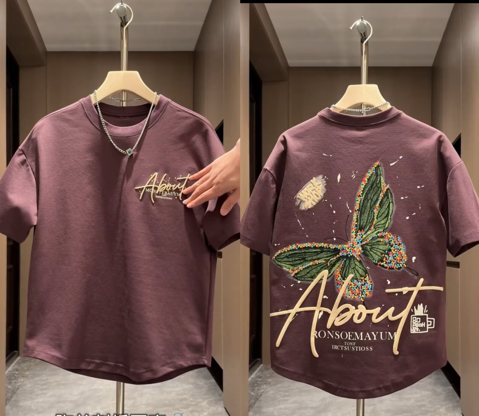Luxury Brand Designer Clothes Painted Butterfly Short-Sleeve T-Shirt For Men, New Summer Print Trendy Fashion Versatile Loose-Fit Tuxedo Top Tee