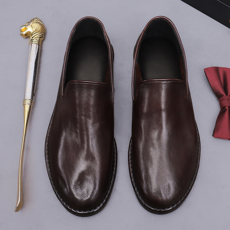 Trendy Men's Slip-On Shoes British Style Large Size Genuine Leather Washed Horsehide Comfortable Casual Footwear - view 6