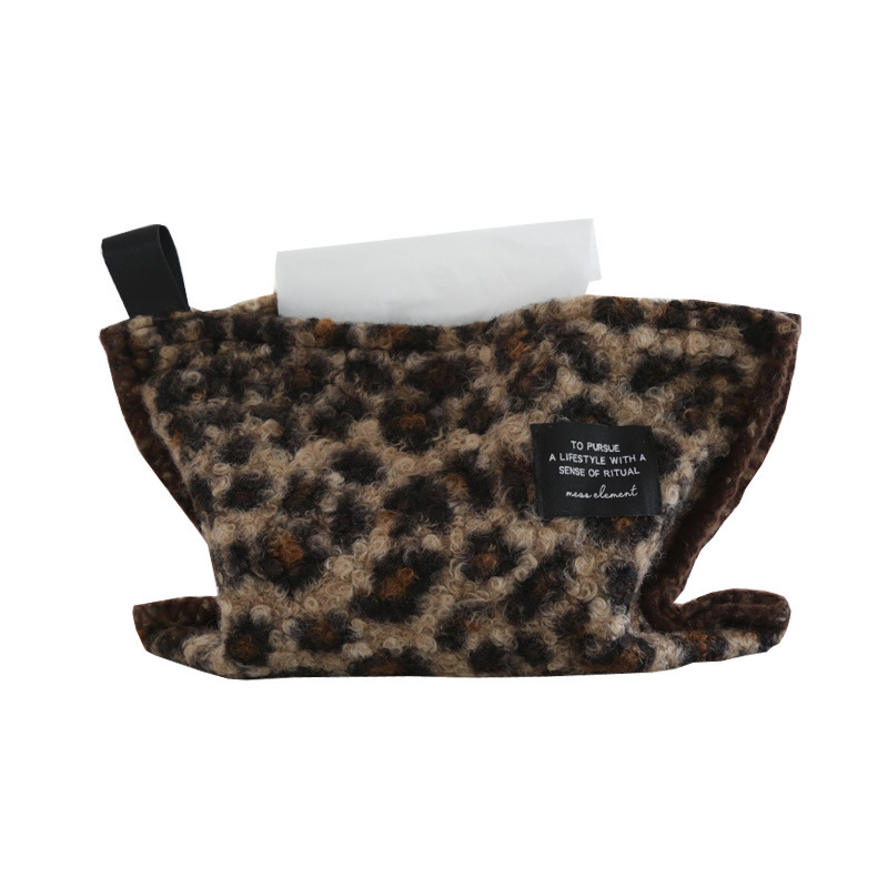 Tissue Box Light Luxury Teddy Curly Brown Leopard Print Living Room Dining Table Desktop Soft Decoration Storage Holder