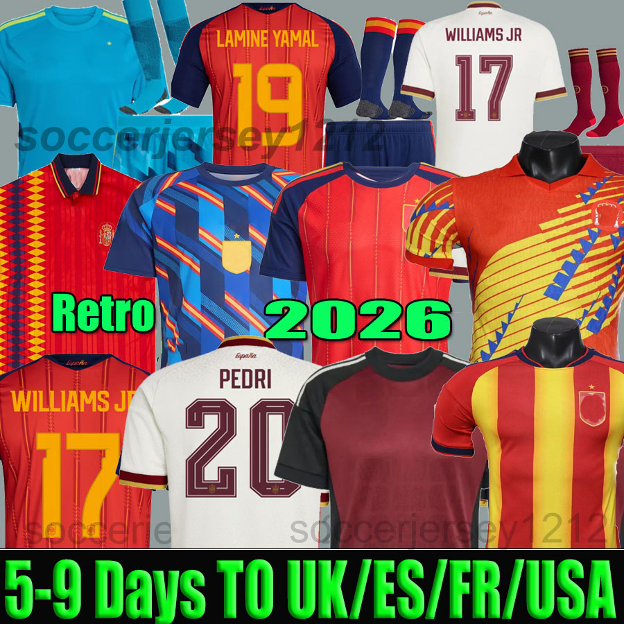 2026 Spainish Soccer jerseys player fans Lamine Yamal FOOTBALL Shirts Espana 2027 camiseta futbol FERRAN long 26 27 men kids SpaINS Pedri Olmo 1994 Retro Merino