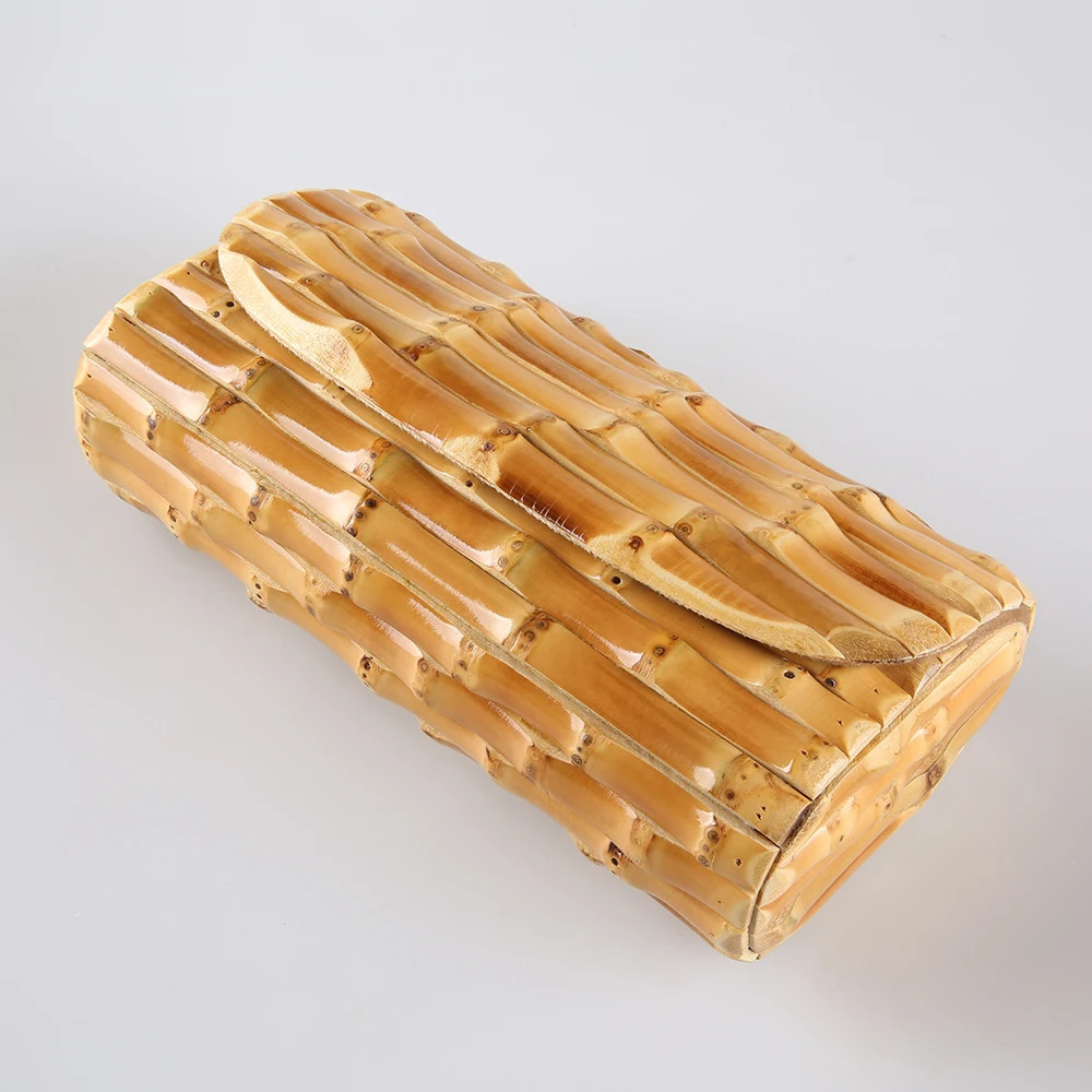 Nilerun Fashion Vintage Retro Hard Wood Rattan Straw Evening Purse Wallet Unique Handmade Natural Bamboo Root Clutch Bag 260408