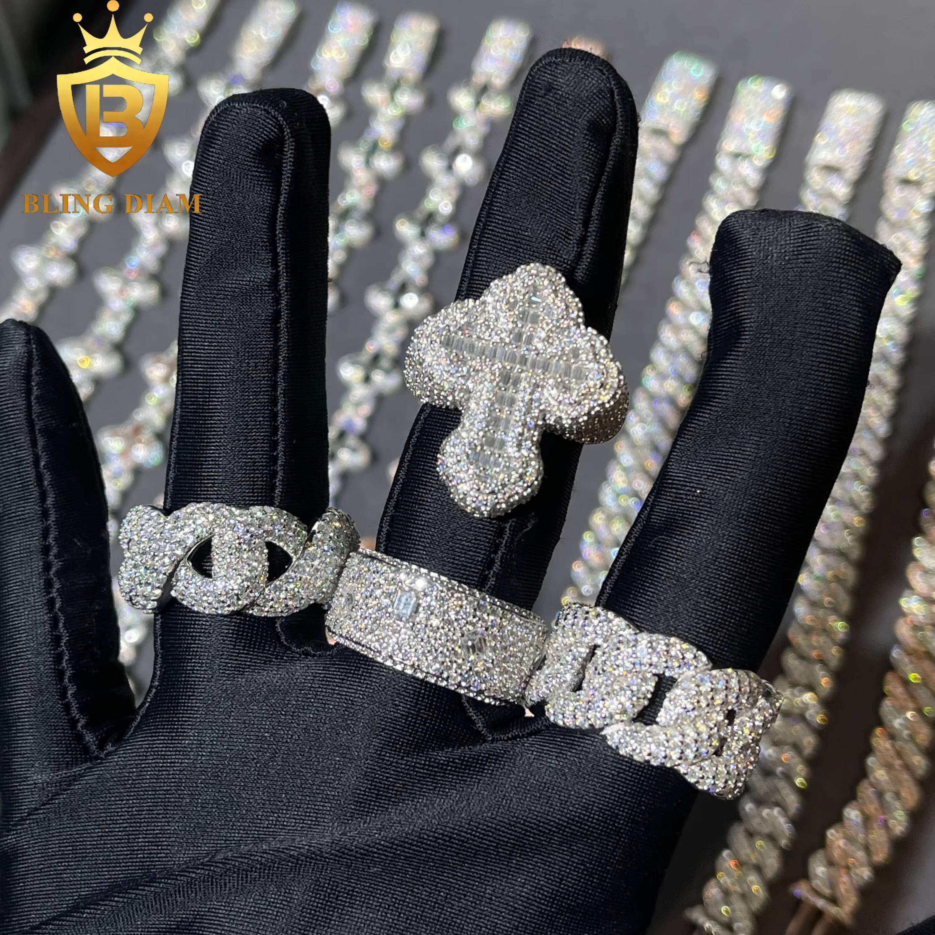 Wholesale Hip Hop Rapper Rock Jewelry 925 Sterling Silver Ice Out Vvs Moissanite Cross Rings Collection for Mens