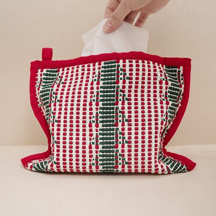 Tissue Box Thick Woven Fabric Storage Bag Home Living Room Creative Christmas Style Red Green Striped Tissue Cover