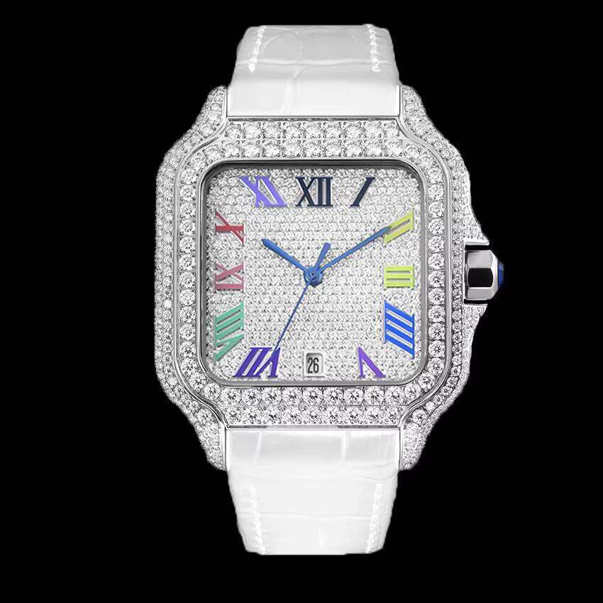 Luxury Mechanical Moissanite Tester Iced Out Stainless Steel Bezel Rapper Watch Vvs Diamond for Men