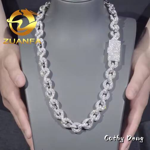 Fashion Moissanite Hip Hop Jewelry Custom Sterling Silver 925 Iced Out Initial Necklace Diamond Moissanite Cuban Chain for Men - view 3