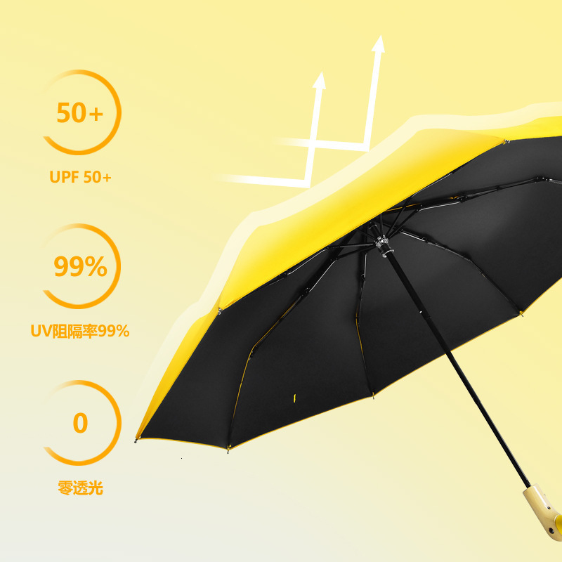 Umbrella Male Cute Duck Head Wood Handle 3 Folding Windproof Black Coating UV Protection Women Rain Parasol Automatic Umbrellas 250220
