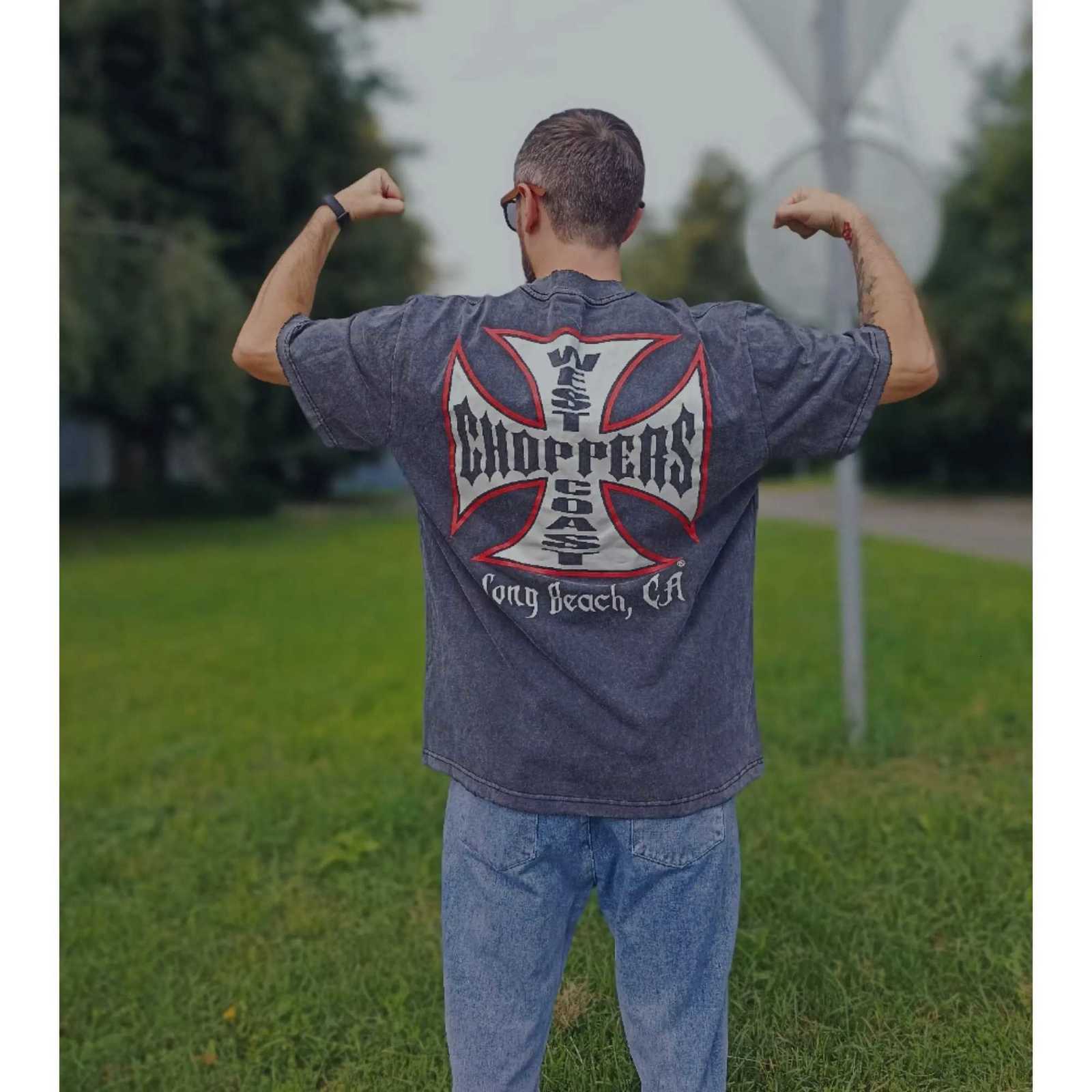 Men Washed Cotton T-shirts Casual West Coast Choppers T-Shirt Trendy Streetwear Breathable Fabric Loose Fit Daily Outfit Unseix T260410