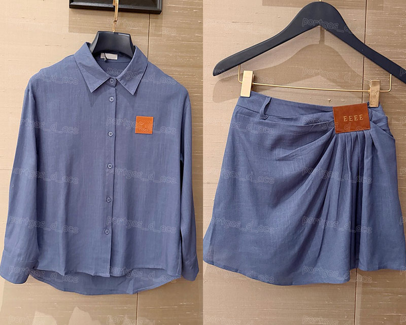 Luxury Cotton Linen Skirt Blouse Shirt Outfits Designer Lapel Neck Draped Shirts Summer Vacation Street Style Pleated Skirts