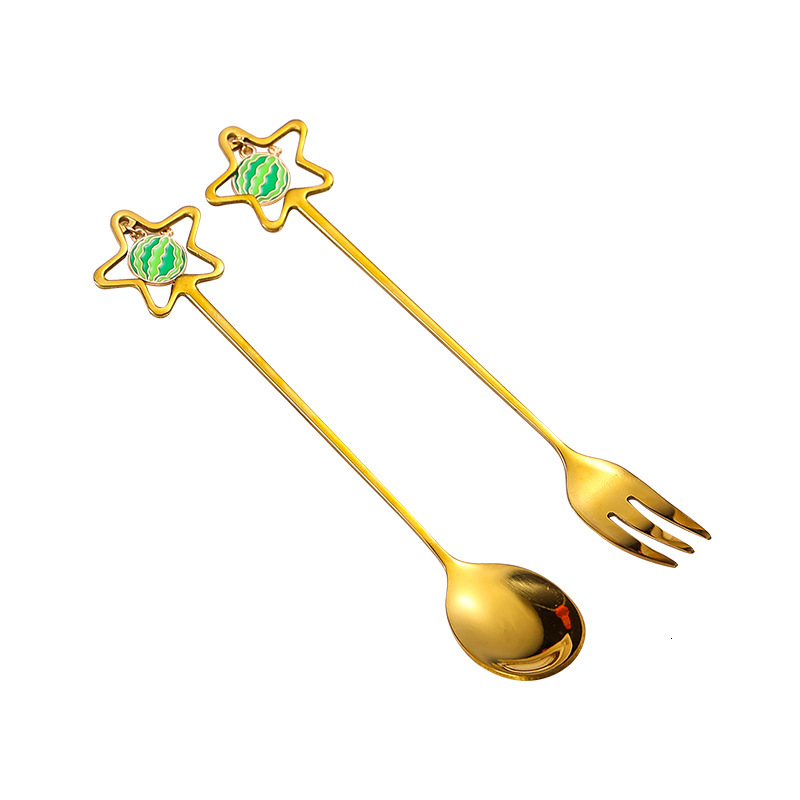 Tableware Stainless Steel Summer Fruit Style Star Frame Pendant Stirring Spoon Fruit Fork Wedding Favor