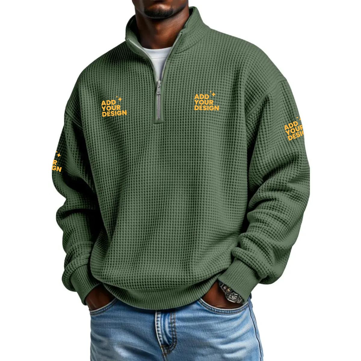 Men's Half Zip Waffle Knit Sweatshirt 95% Polyester 5% Spandex Casual Pullover Relaxed Fit
