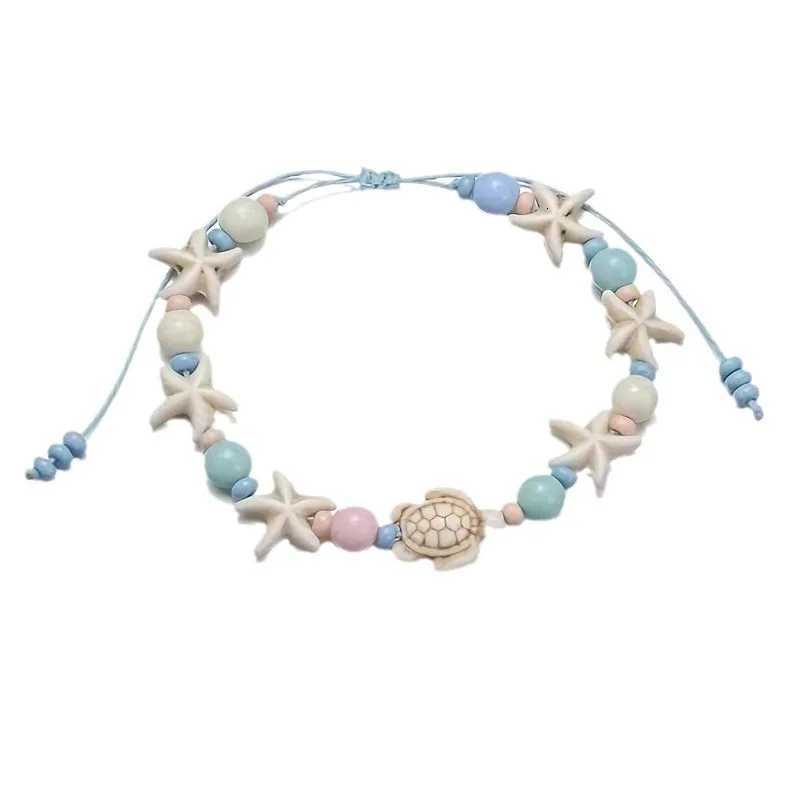 Beach Style Blue Starfish And Turtle Anklet for Women Cute Fashion Beige Beads Summer Vocation Jewelry Gifts X260410