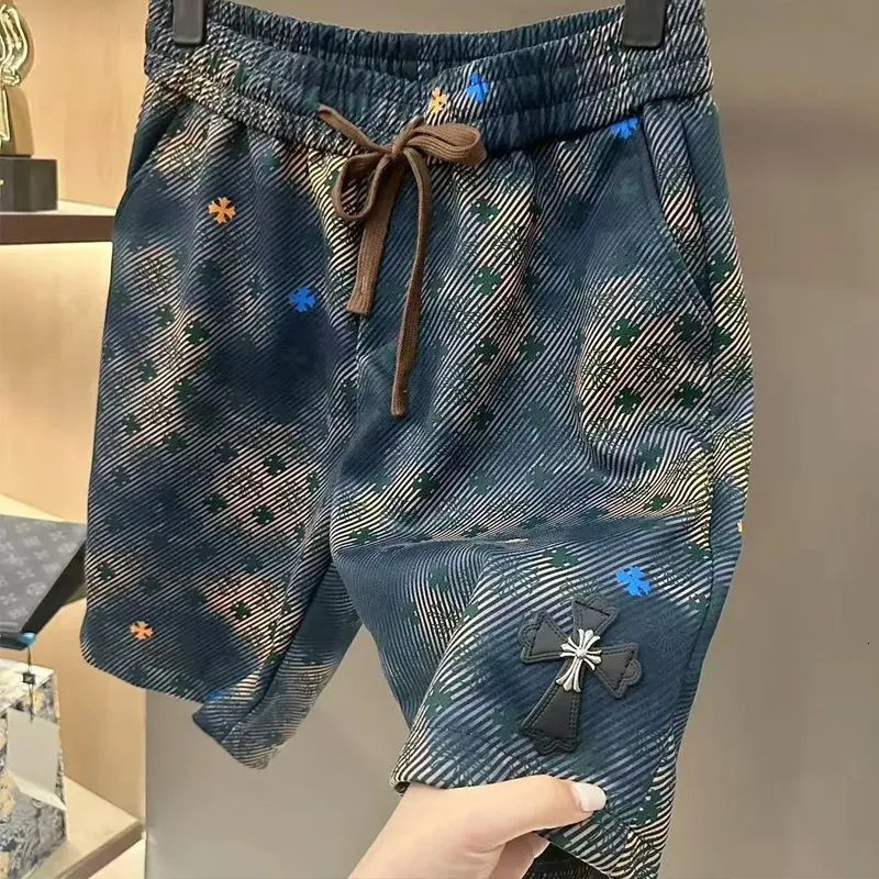 Luxury Brand European High End Men Summer Luxury 4 Inch Casual Beach Shorts Fashion Brand Versatile Thin Loose Drawstring Breathable Comfortable Sport