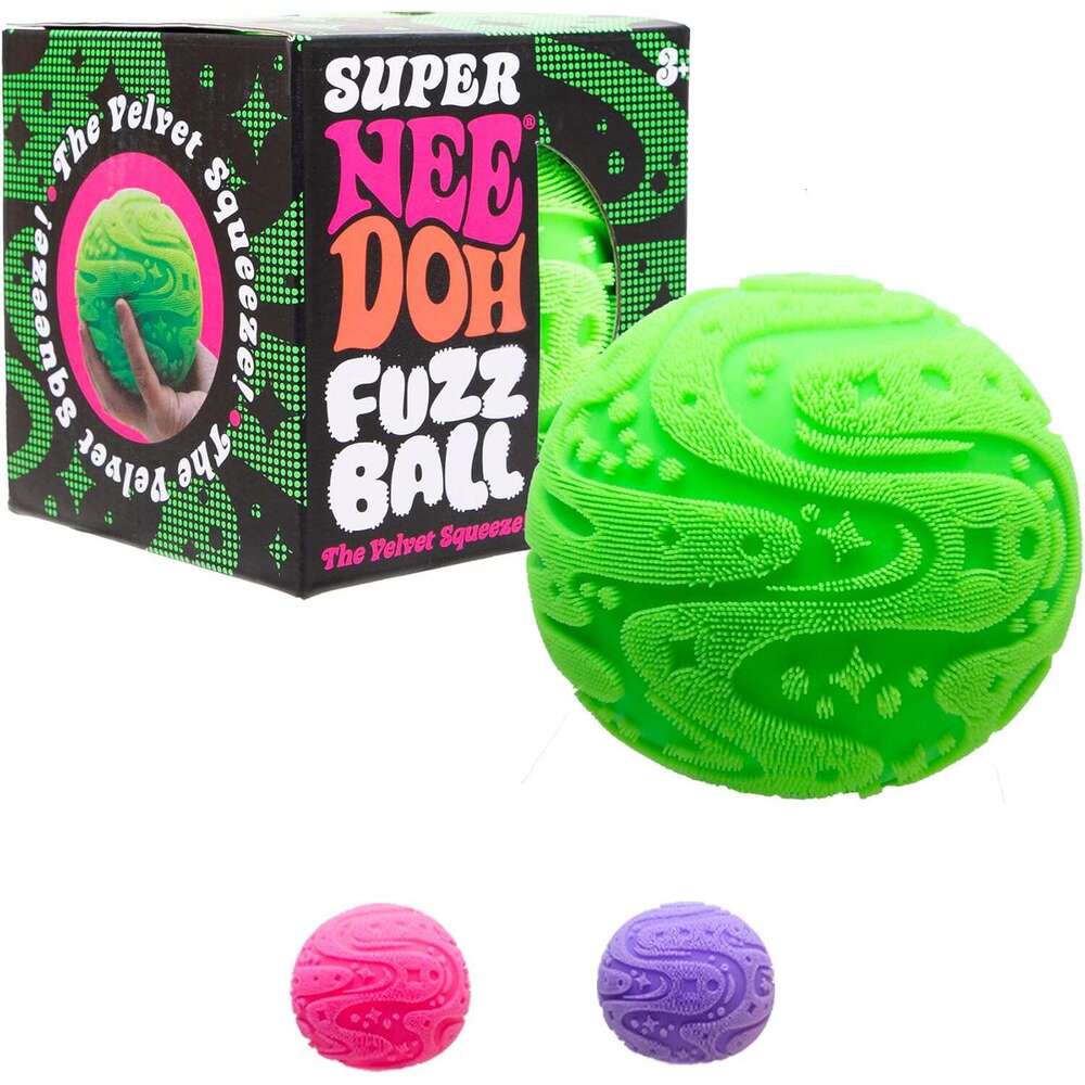 Schylling Super NeeDoh Fuzzball Stress Ball Fidget Toy Huge 4.5" in Diameter Jumbo Squishy Squeezy Fun - Colors Assorted 1 Per Pack 6ab