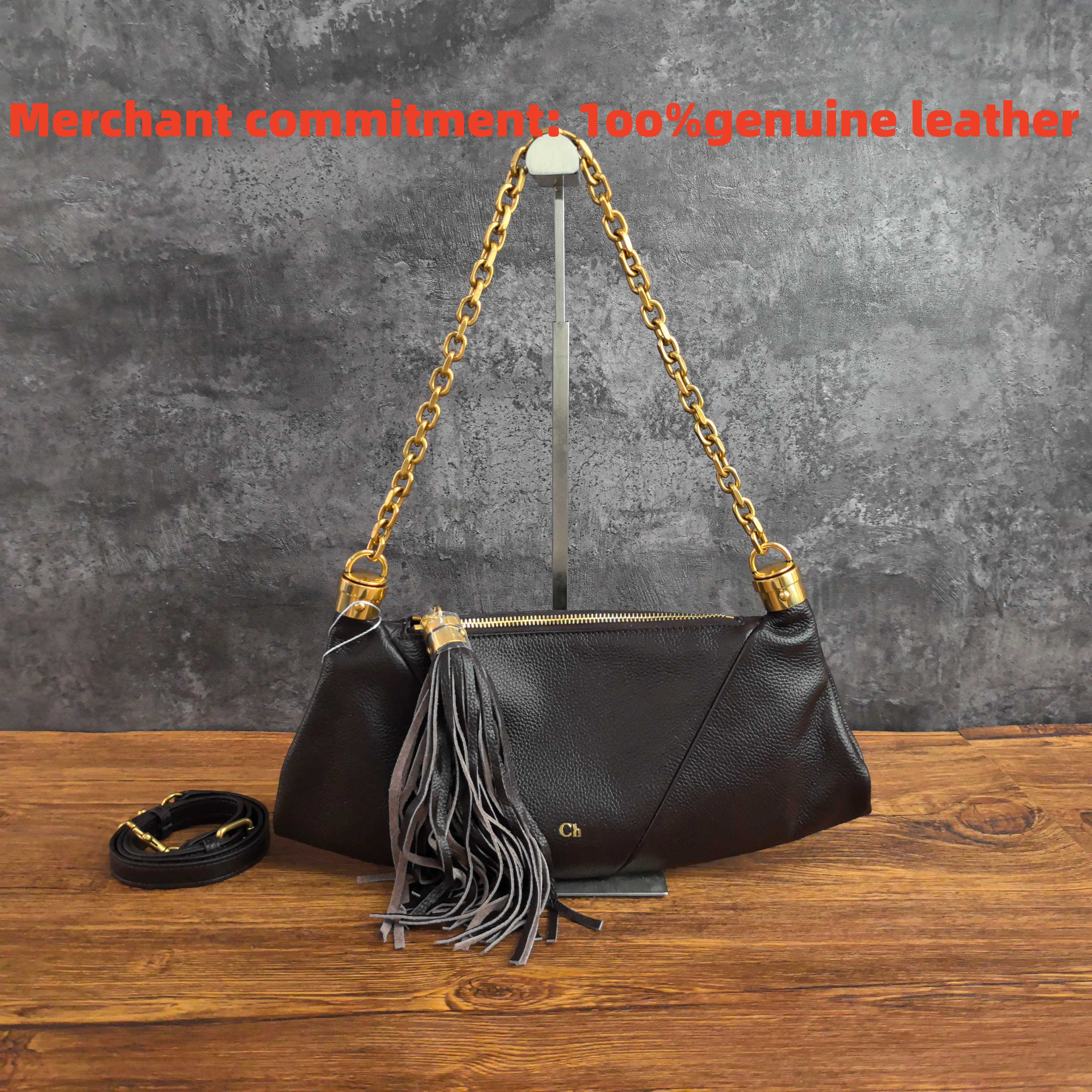 Luxury Designer bags Womens New Arrival Black Genuine Leather Shoulder Bag With Metal Chain Tassel Design Women Casual Allmatch Handbag 2026