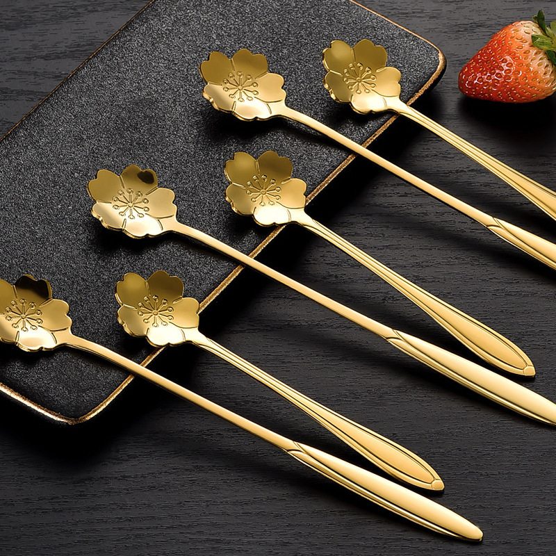 Stainless Steel Cherry Blossom Long Handle Heart-shaped Creative Petal Dessert Flower Coffee Stirring Spoon Source