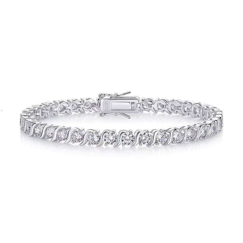 S925 Fine Silver Plated 18K White Gold Round Moissanite GRA Eight Character Buckle Full Luxury Diamond Bracelet 0.3CT