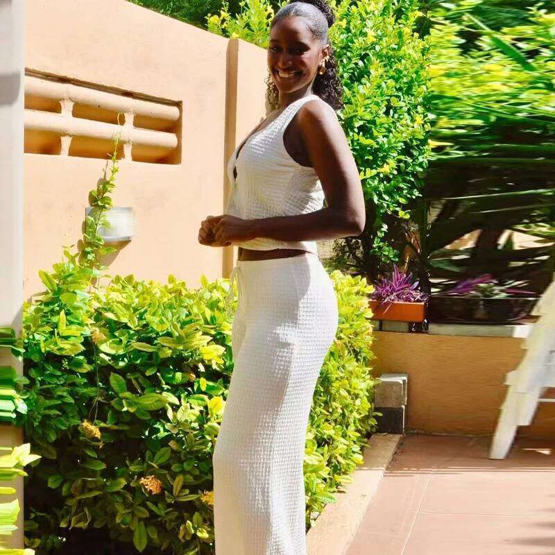 Women's 2 Piece Outfit, Textured Lace Up Pants Set, V Neck Sleeveless Crop Vest Top, Fashion Casual Streetwear Y2K Party Clubwear Suits MAKOUFEI