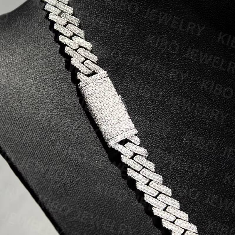 Fashion Coutom Men Ice Cuban Miami 8mm Real S925 Sterling Silver Vvs Moissanite Cuban Link Necklace Chains