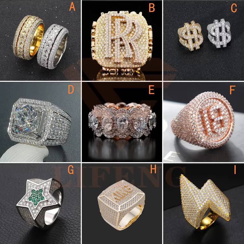 Luxury Moissanite Ring 925 Silver Chunky Ring Baguette Shape Moissanite Iced Out VVS Moissanite Hiphop Man Ring Jewelry