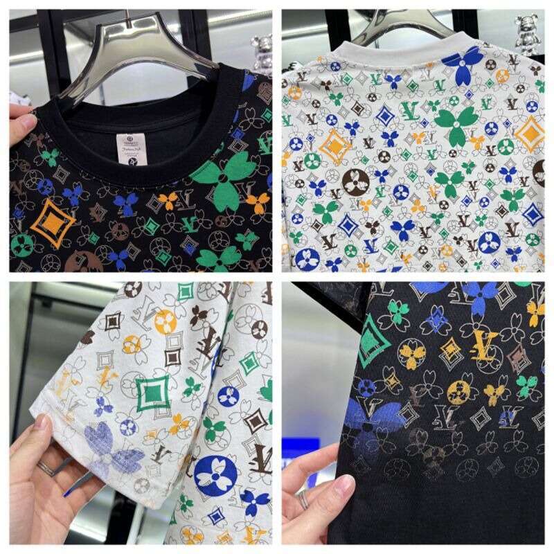 Men's Letter Print & Colorful Pattern T-Shirt, Summer Trendy Round Neck Casual Short Sleeve