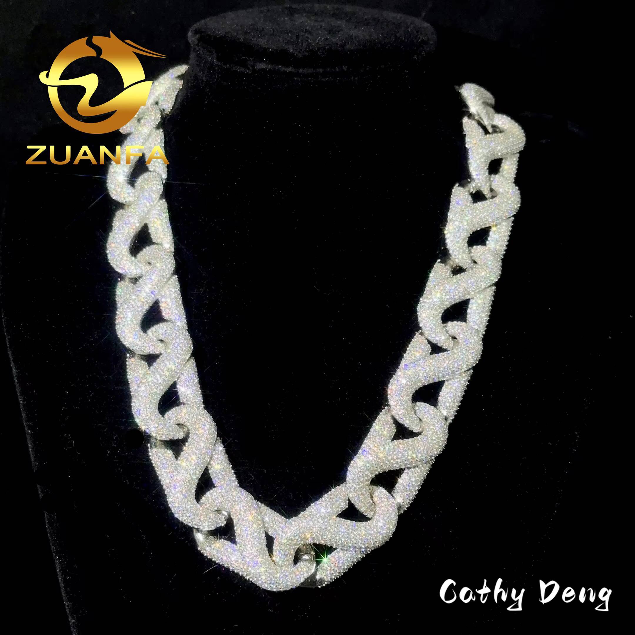 New Customized Fine Jewlery 20mm Fire Miami Cuban Link Chain Moissanite Hiphop Jewelry 925 Cuban Link Chain Pass Diamond test - view 3