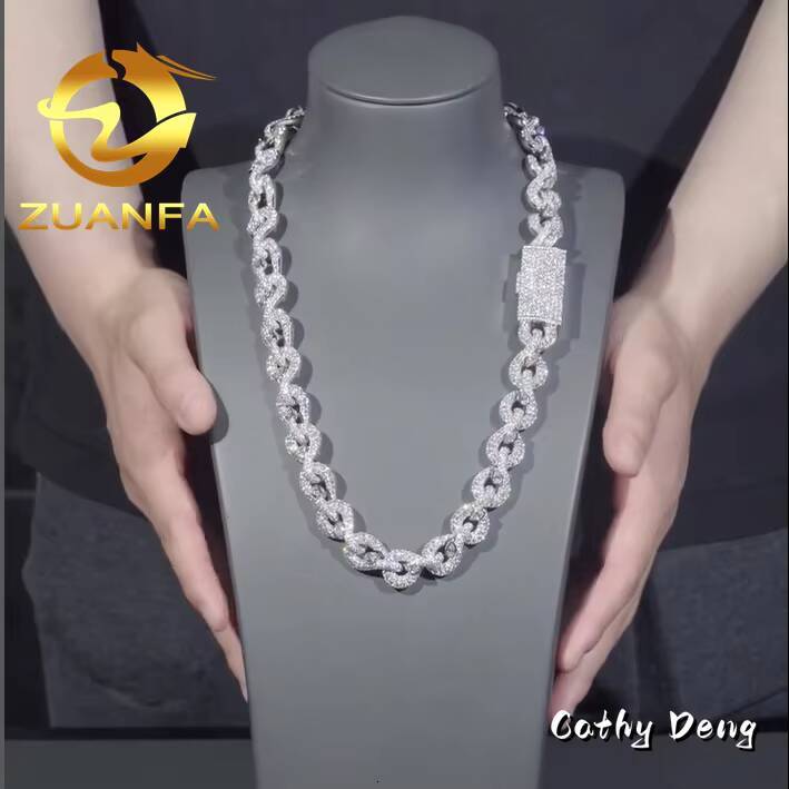 Fashion Moissanite Hip Hop Jewelry Custom Sterling Silver 925 Iced Out Initial Necklace Diamond Moissanite Cuban Chain for Men - view 6