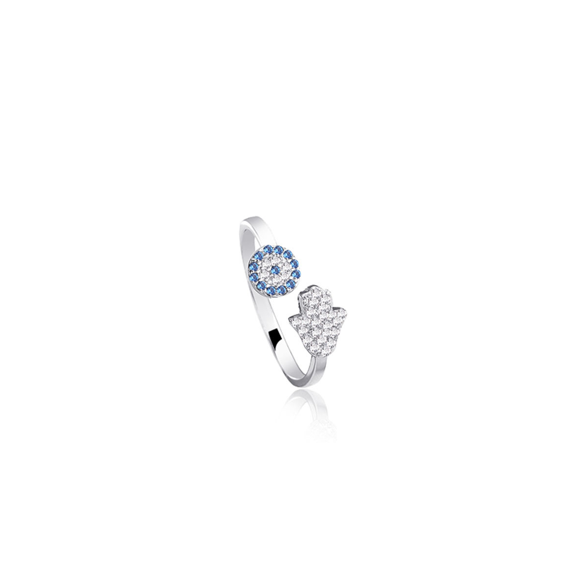 925 sterling silver devil's eye open ring with a simple palm design and diamond inlay
