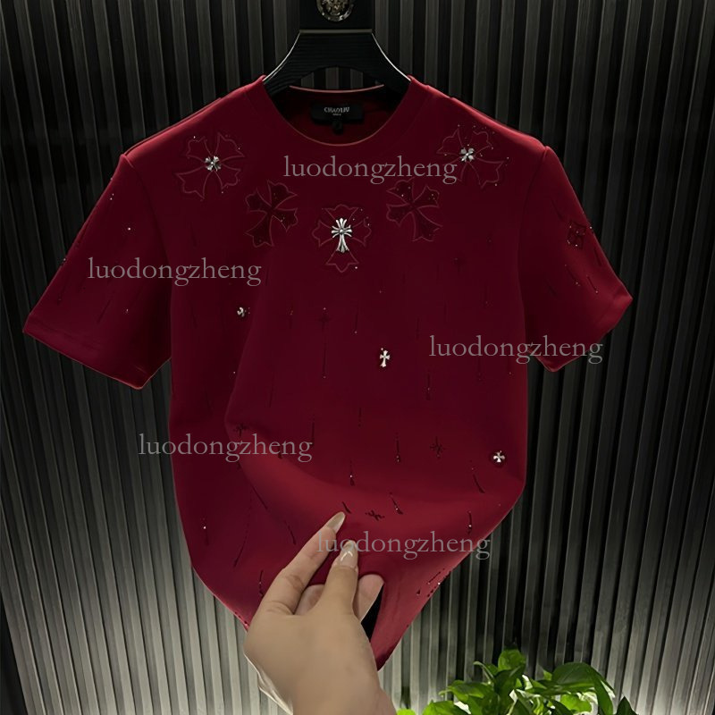 2026 Designer T-shirt Luxury Summer New Meteor Embroidery Hot Diamond Short Sleeve Top Men's Round Neck Slim Fit Sports And Leisure Half Sleeve T
